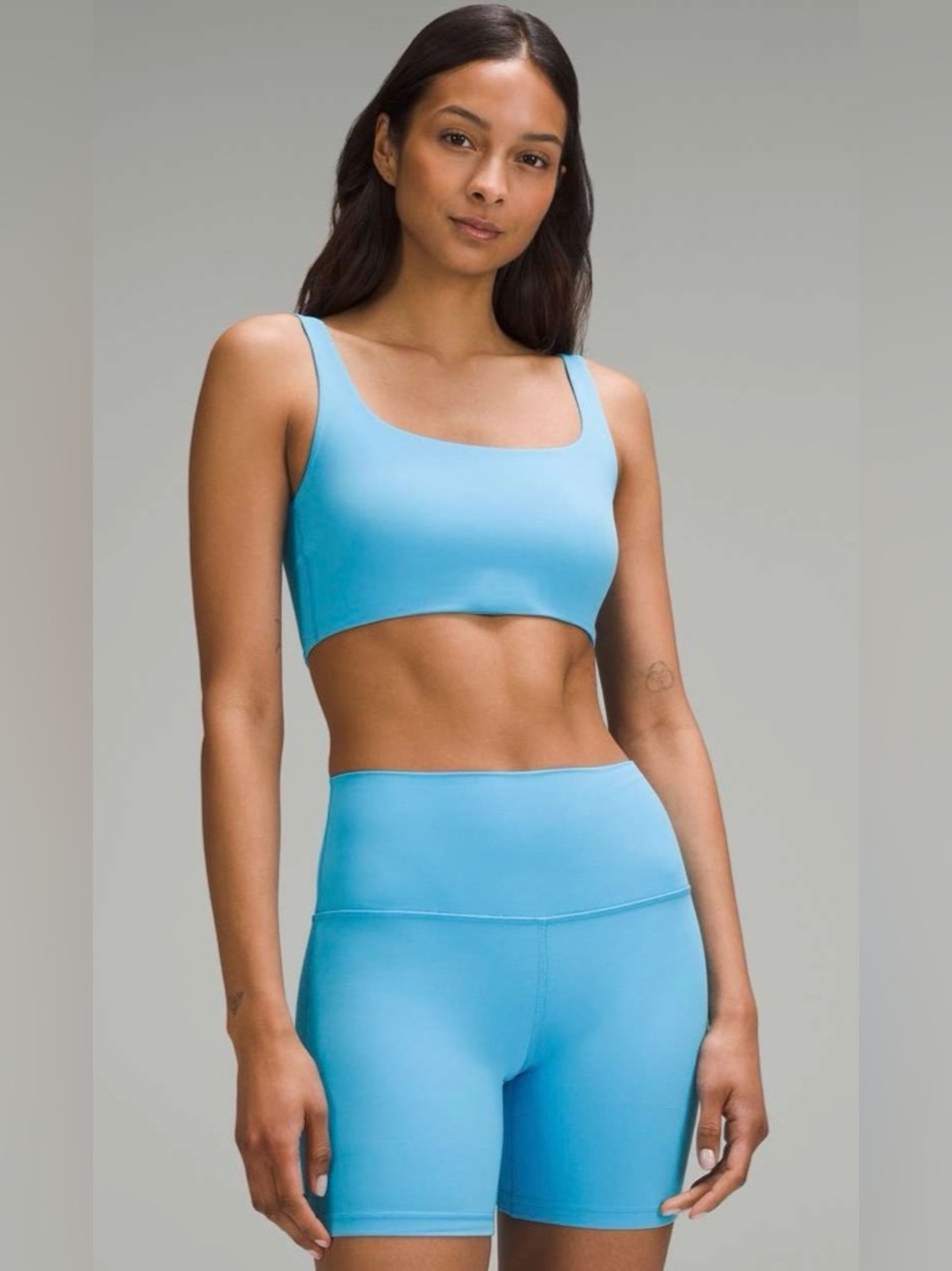 Lululemon bend V and racerback  kayak blue light sports bra and align short SET